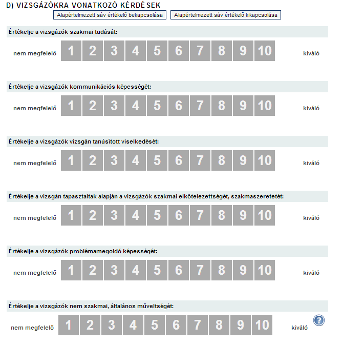 Az oldalon minden kérdést értékelni kell! A következő lapra való lépést a gomb lenyomásával kezdheti meg.