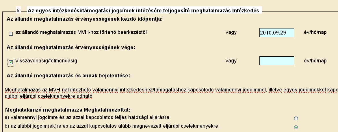 A kérelem benyújtásához elegendő a Csak intézkedési/támogatási jogcímek menüpont megjelölése. A második pontban a Meghatalmazó regisztrációs számát és a MVH-tól kapott jelszavát kell megadni.