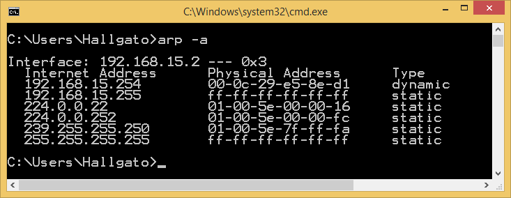 1.1. Az egyszerű felhasználó számára elérhető parancsok Arp tábla tartalmának megtekintése arp a A kapcsolat ellenőrzése ping segítségével. ping 192.168.15.