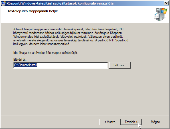Tömeges telepítés 221 111. ábra: A távtelepítés mappája A következő lépésben a hálózat DHCP kiszolgálójával kapcsolatos beállításokat lehet megadni.