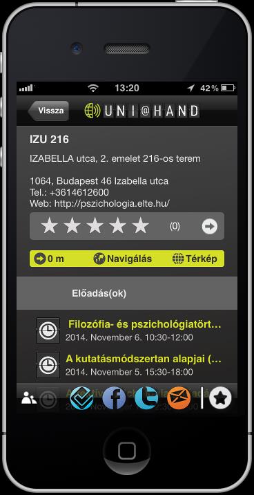 Az egyes helyekre kattintva további információ érhető el róluk. Újdonság a GUIDE@HAND családon belül, hogy a rendszer képes épületek belső térképeit is kezelni.