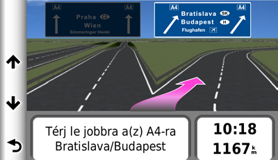Érintse meg a fordulójelzőt a térkép bal felső sarkában. A kereszteződés nézet megtekintése A kereszteződés nézet megtekintéséhez útvonalnavigáció szükséges.