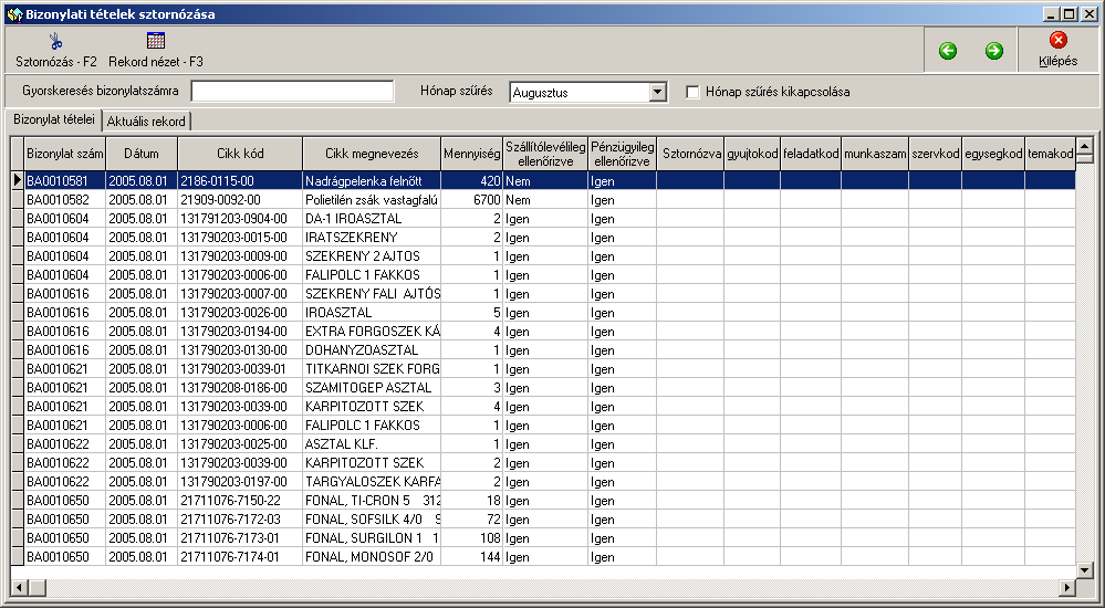 meg (158. ábra). Az ábrán látható, hogy a bizonylatokat hónapokra tudjuk szűrni.