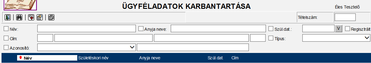 15.2. Ügyfélkezelés Az ügyfélkezelés menüponthoz a következő funkciók tartoznak: - karbantartás - összevonás - cégképviselet Ez a karbantartás elsődlegesen azokat a felhasználási tévedéseket hivatott