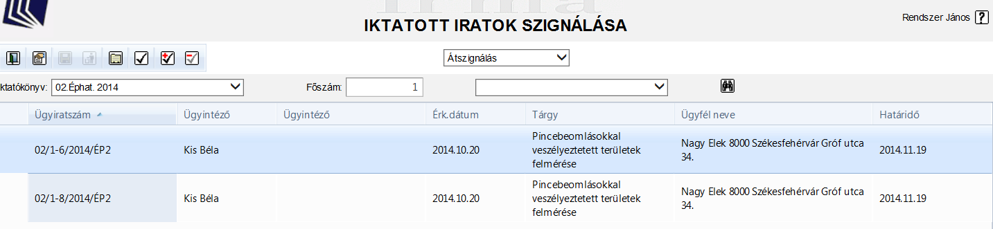 4.6. Szignálás A Szignálási menüpont a már iktatott iratok ügyintézőjének meghatározására szolgál. A tényleges szignálást természetesen csak az végezheti, akinek szignálási joga van.