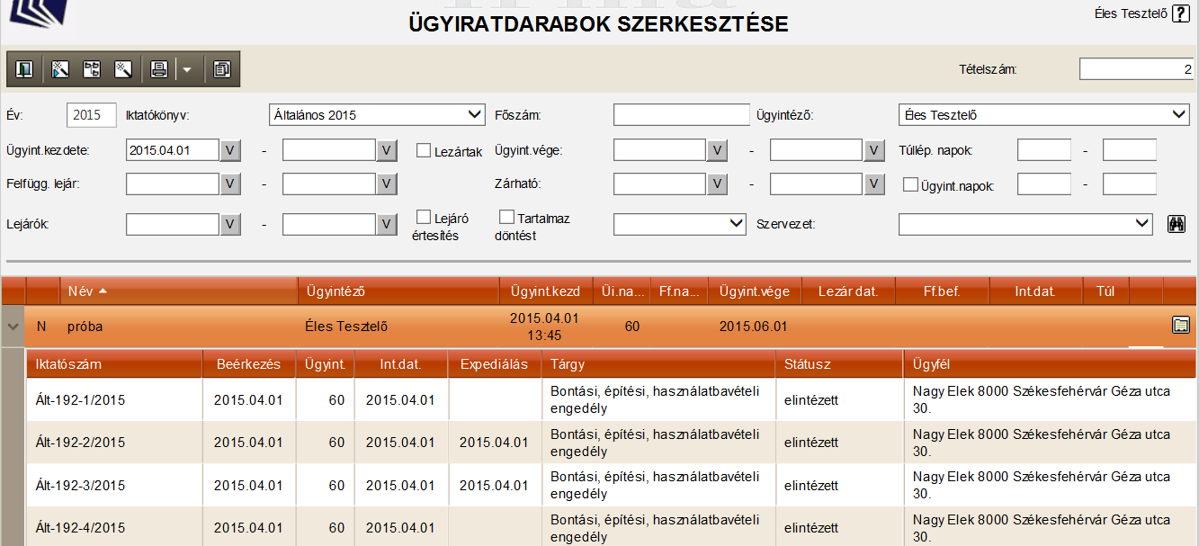 Az Intézkedések rögzítése során bármely ügyiratdarabra lehet kezdeményezni egy bejegyzést, mindegy hogy az már lezárásra került vagy sem.