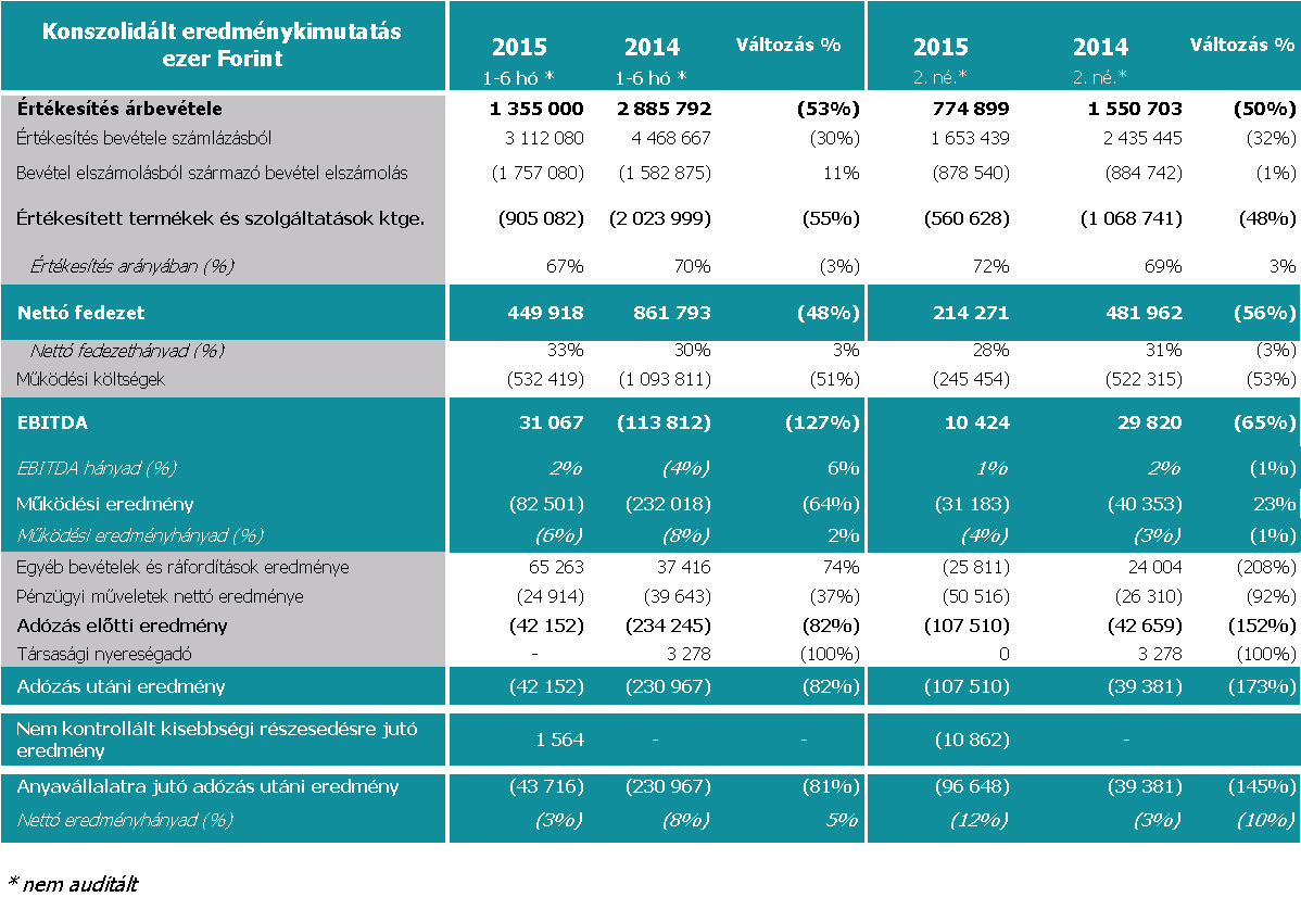 A SYNERGON Csoport 2015. június 30-i eredményelemzése 2015.