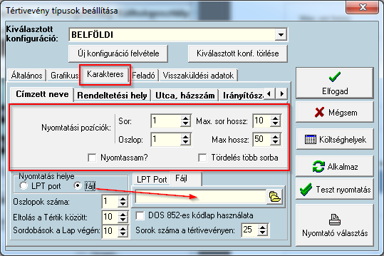 A nyomtatvány beállításaink a menete a következő: Válassza ki és állítsa be a nyomtatót. Végezzen egy teszt nyomtatást a Teszt nyomtatás gombra kattintva.