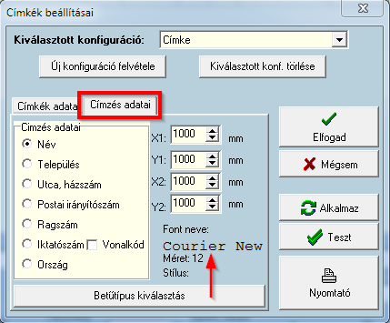 Adatelemek beállítása: Paraméter neve Magyarázat X1 Az adatelem befoglaló téglalapjának bal felső sarkának távolsága mm-ben a címke bal élétől.