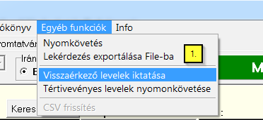 Végül kattintson a Nyomtatás gombra (10.). 10. EGYÉB FUNKCIÓK 10.1 Visszaérkező levelek iktatása Előfordulhat, hogy a küldemények visszajönnek és azokat bejövő tételként újra iktatni kellene.