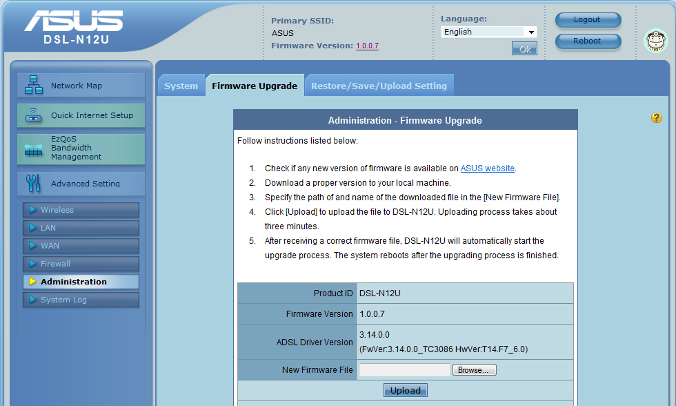 A firmware frissítése Megjegyzés: Töltse le a legfrisseb firmware-verziót az ASUS weboldalról: http://www.asus.com A firmware frissítése: 1.