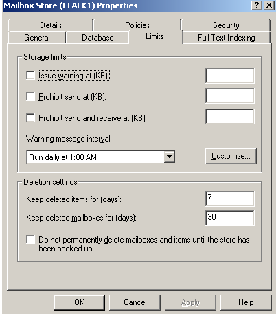 POSTAFIÓK kezelés - Mailbox szerver Végül itt a bizonyíték, hogy az Exchange fejlesztői nem beszélnek mellé: 7.3. ÁBRA AZ EXCHANGE 2007 ADATBÁZIS DEFAULT LIMITJE 7.4.