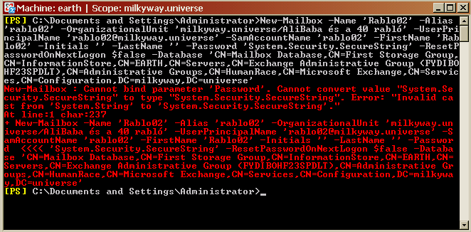 EXCHANGE 2007 - SPONTÁN 5.46. ÁBRA SZAFTOS ERROR Mondtam, hogy a legnehezebb rész jön, de azt hitted, vicceltem. A parancs nem működik - és meg kell fejtenünk, hogy miért nem.