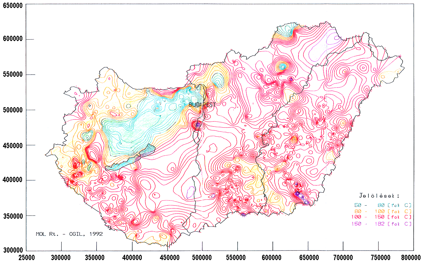 Magyarország Geotermikus potenciálja, 2000 méter mélységben - a geotermikus gradiens kiemelkedően