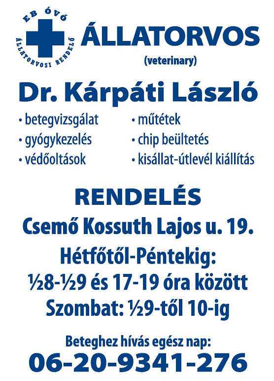 XXV. évfolyam 5. szám www.csemo.hu 2015. május 2 3 DEMAND 2001 BT Csemõ, Bem u. 8. Társaságok, egyéni vállalkozók, õstermelõk teljes körû könyvelését vállaljuk.