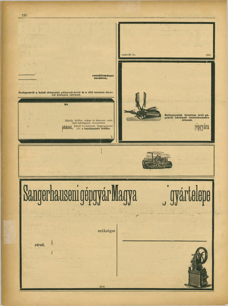 Gözekéket, Gőz-utihengereket és Gőz-utimozdonyokat John a legtökéletesebb Fowler szerkezettel ős legolcsóbb árak mellett & szállít Co. Telefon 92-50.