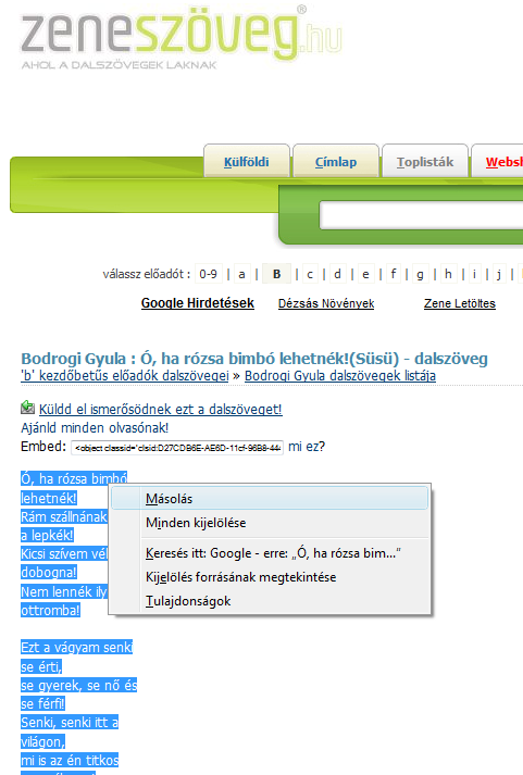 Ha Operával dolgozunk, akkor Kép másolása vágólapra! Aztán spórolhatunk a munkákkal azzal is, hogy a verset megkeressük az interneten. Ha nincs meg a neten pech, mert akkor be kell gépelni!