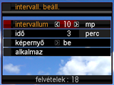 Automatikusan fényképezés meghatározott időközönként (Intervallum) A fényképezőt be lehet állítani úgy, hogy automatikusan fényképeket vagy filmfelvételt készítsen meghatározott időközönként. 1.