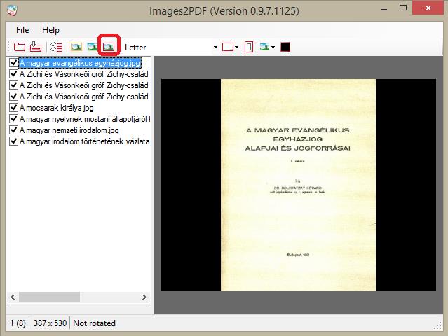 Ezután betöltődnek a kiválasztott dokumentumok. Ekkor még mindig van lehetőség a szerkesztésre. Végül maga a konvertálás következik az Export to pdf ikonra kattintással vagy CTRL E -vel.