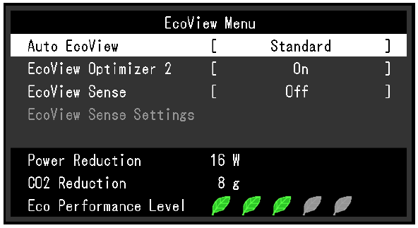 EcoView Optimizer 2 A monitor automatikusan a bejövő jel fehérszintjéhez igazítja a képernyő fényerejét.