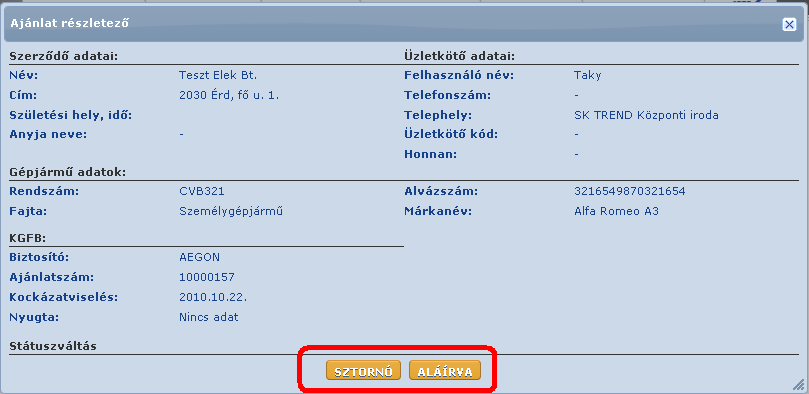 4.2.2. A szerződések státuszának manuális be/átállításra Egyes státuszok állítása, manuálisan módon is, vagy csak úgy lehetséges.