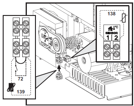 Szobatermosztát (opcionális) FONTOS: A SZOBATERMOSZTÁTOT NEM KÖTHETJÜK BE A HÁLÓZATI FESZÜLTSÉGRE, MERT AZ ELEKTRONIKAI PANEL HELYREHOZHATATLANUL SÉRÜL.