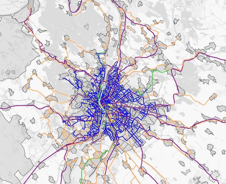 EFM Közlekedési hálózat felépítése Közösségi közlekedési hálózat adatforrásai és frissítése: Budapest: GTFS adatbázis AUTOMATIZÁLT FRISSÍTÉS General Transit Feed Specification (GTFS): a BKK Zrt.