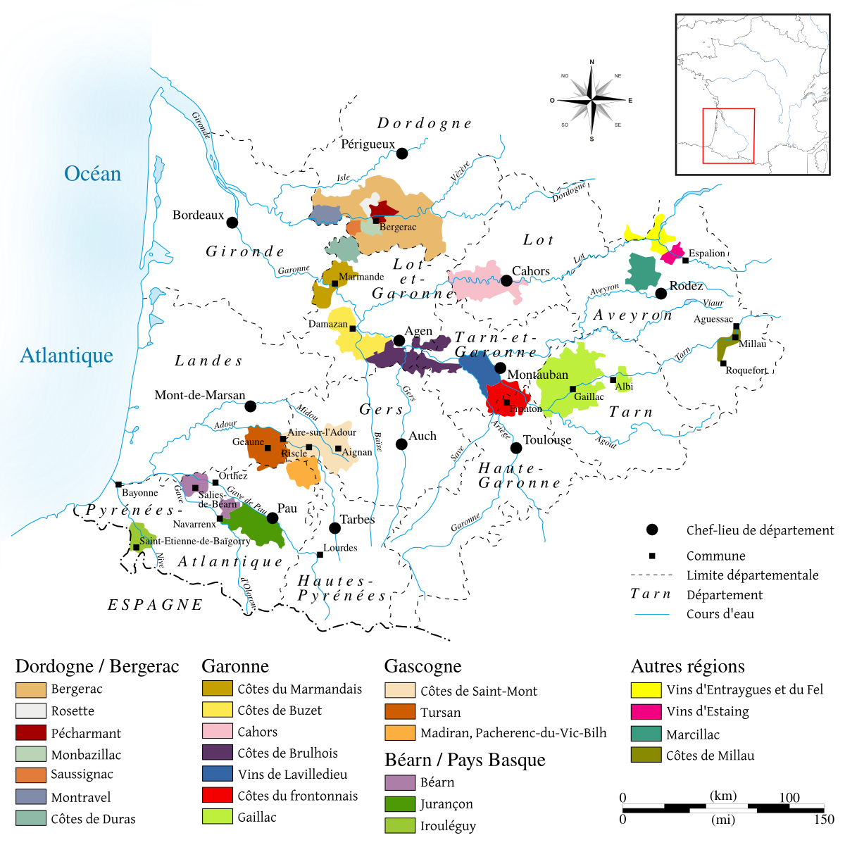 2.8.2 Dél-Nyugati vidék Borai A Lot völgyének felsőbb részén elterülő vidékről, mely a Garonne egy mellékfolyója, származnak a Cahors AC borai.