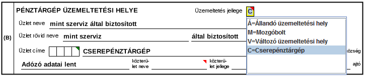 ÜZEM. HELY felirat, amely felirat a nyugta, illetőleg egyszerűsített számla fejlécében fog szerepelni.