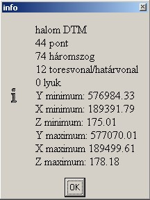 Statisztika A Grafikus ablak DTM->Statisztika.