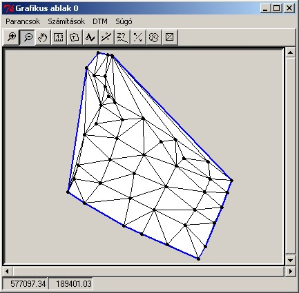 maszk pontok hozzáadása és törlése háromszögek módosítása DTM pontok törlése háromszögek törlése A betöltött DTM pontjait egyesével törölheti, ha az egér jobb gombjával a pontra kattint.