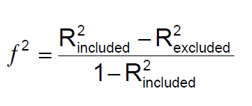 , ahol R 2 included a négyzetes korrelációs együttható a vizsgált kapcsolatot tartalmazó modell esetében, míg R 2 excluded a négyzetes korrelációs együttható az adott kapcsolatot nem tartalmazó