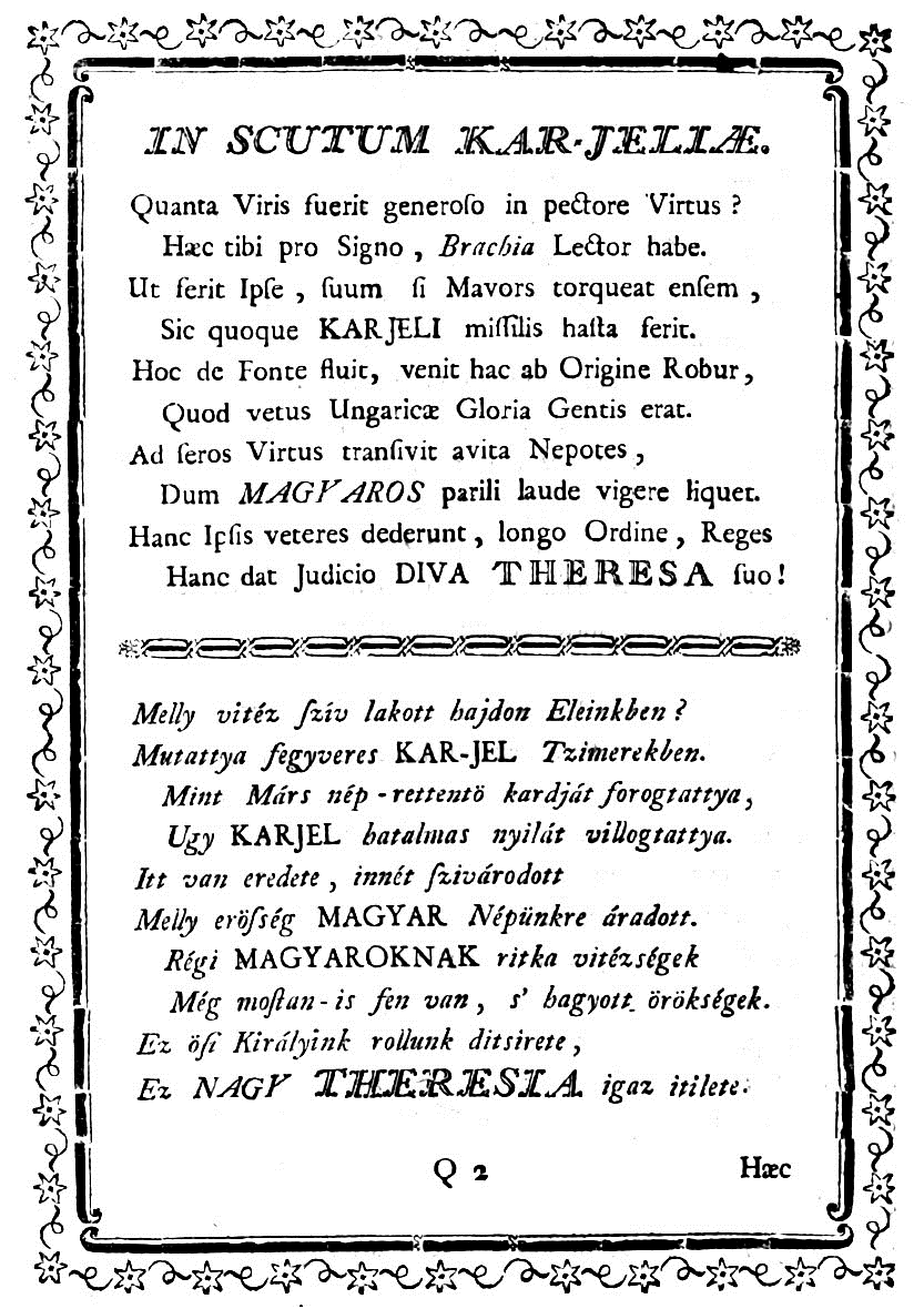 Mely erősség MAGYAR népünkre áradott Régi MAGYAROKNAK ritka vitézségök Még mostan is fenn van s hagyott örökségük, Ez ősi királyink