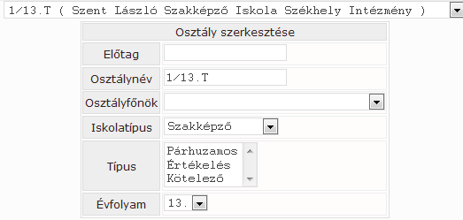 A beviteli mezőben meg kell adni az új osztály nevét, a telephelyet, és ezután a Mentés gombra kattintani. Az Osztályok szerkesztése menüponton belül a már megadott osztályaink nevét módosíthatjuk.