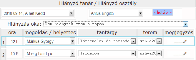 Egész osztályos tantárgyat tanító pedagógust osztályban tanító helyettesít (saját tantárgyát tanítja a helyettesített órában, saját óráját óraáthelyezéssel tartja meg) a.