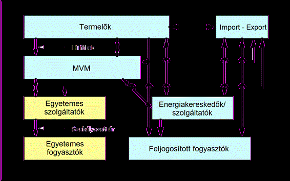 A szervezett villamosenergia-piacon az erőmű (szabad kapacitásával), a kereskedő, a rendszerirányító és a feljogosított fogyasztó kereskedhet.