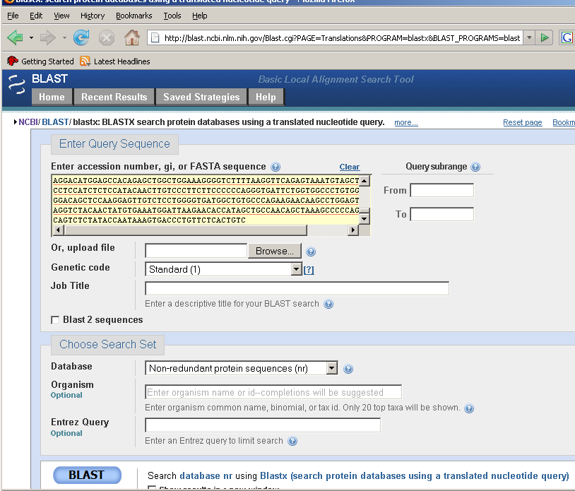 BLAST:BasicLocalAlignmentTool keresett szekvencia (query) Választhatófehérjeblastadatbankok: melyik adatbankban keressen nr ismétlődéstőlmentes,~genepept refseq