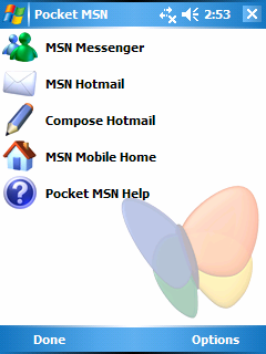 5.5 Pocket MSN A Pocket MSN gyakorlatilag azonnali hozzáférést biztosít a divatos MSN Hotmail fiókhoz, az MSN Messenger partner listához, és a Pocket MSN beállításához.