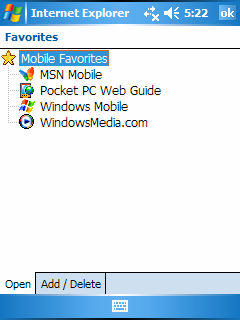 Mobil kedvencek és csatornák megtekintése 1. Az Internet Explorer programban érintsük meg a Favorites gombot. 2. Válasszuk ki a listából a megtekinteni kívánt oldalt.