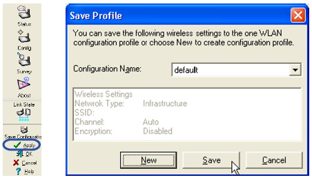 Link State (Kapcsolat állapota) A WLAN adapter Link State (Kapcsolat állapota) ikon a WLAN adapter Settings (Beállítások) panel bal oldalán látható.