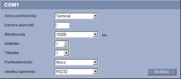 VIP X1600 Konfgurálás webböngésző használatával hu 73 5.27 COM1 Az gényenek megfelelően beállíthatja a soros nterfész paraméteret (narancsszínű csatlakozóblokk).