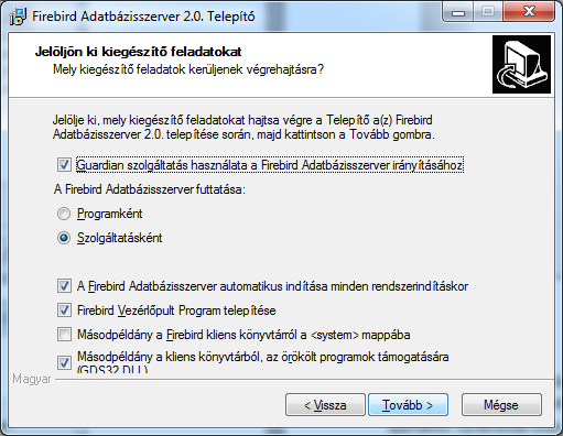 A telepítés típusának kiválasztása után meg kell adnunk, hogy mely mappába hozza létre az adatbázis kezelőhöz tartozó ikonokat.