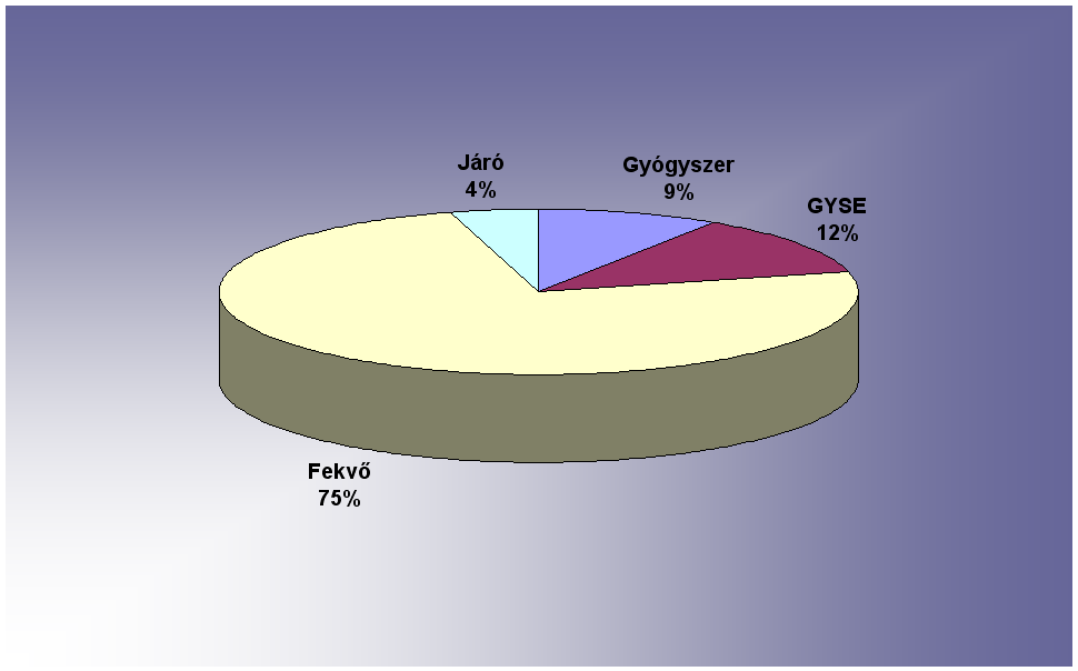 10. ábra: Kasszamegoszlás 2007 Forrás: OEP, 2009 2007-rıl 2008-ra némileg átalakult a kiadások összetétele: amíg a gyógyszerkassza