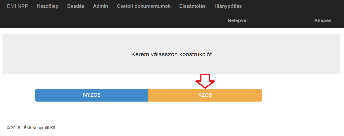 3. ábra Elszámolás menüpont kiválasztása A megjelenő oldalon válassza ki a pályázatának megfelelő konstrukciót.