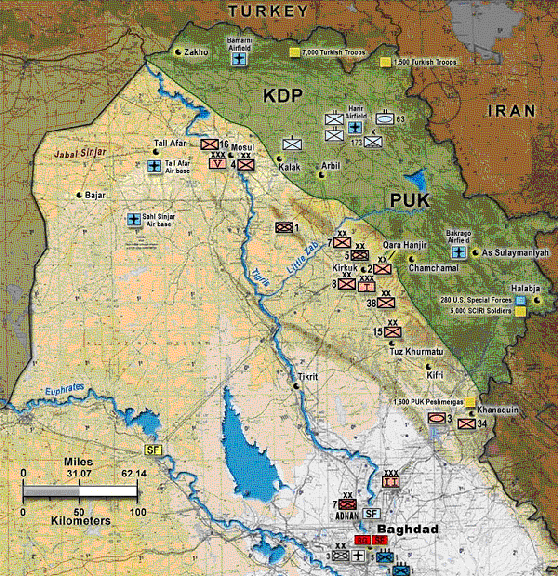 Az északi front megnyitását a mintegy 40 000 főre tehető kurd erővel közösen, a körzetben tevékenykedő különleges, valamint az oda irányított gépesített erők hajtották végre, azzal a céllal, hogy