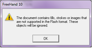 32. ábra: FreeHand-ből exportált ai file Adobe Flash környezetben A következő lehetőség az swf (ShockWave File), vektorgrafikus fájlformátum, melyet eredetileg a Macromedia cég készített webes