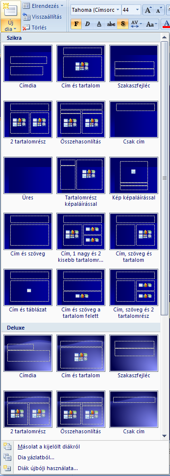 30 A diaképek tartalmazhatnak különböző táblázat, diagram, kép, ClipArt ábra, SmartArt grafika vagy film objektumokat.