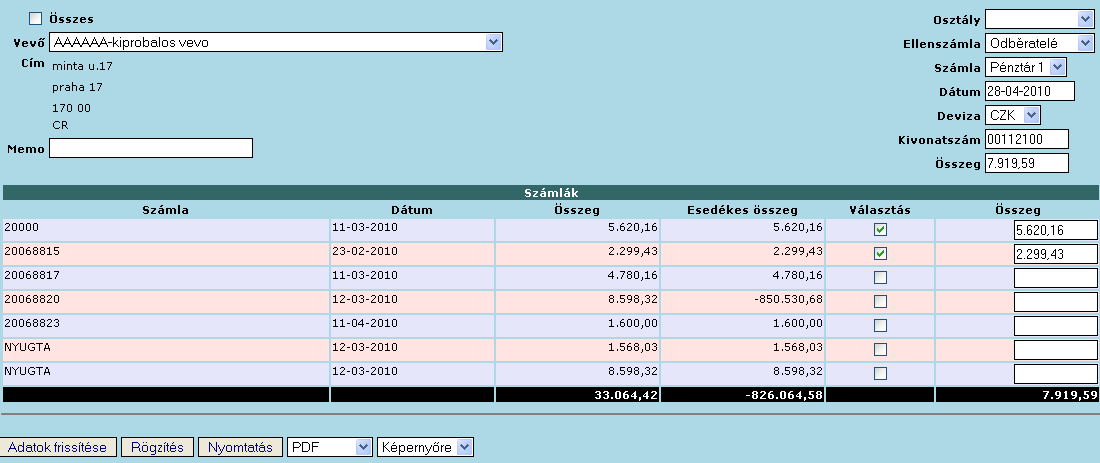 28 Pénztár és bank kezelése Új pénztári tétel menüpontban a pénztárból lehet kiegyenlíteni vevő és szállító számlákat. 1.