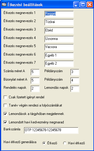 Az étkezés éves adatainak előkészítése Az étkezés nyilvántartást az étkezési alapadatok felvételével kell elkezdeni.