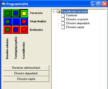 A programindító A Programindító dialógus az Aromo programjainak indítására szolgál. Működés Programok indítása A modult az azt jelképező, színes gombbal kell kiválasztani a 3x3-as négyzetben.